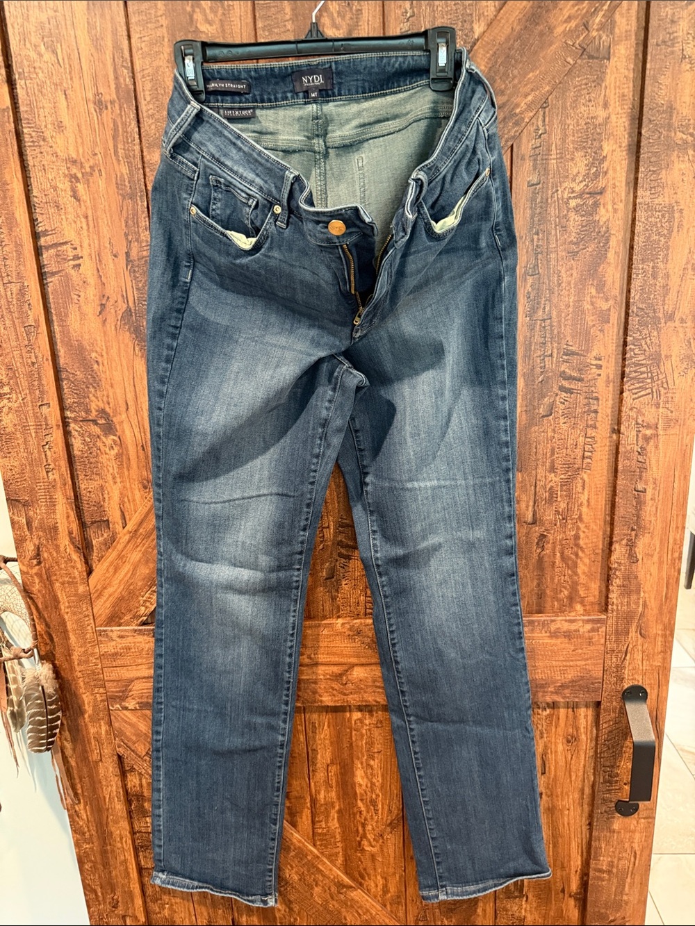 NYDJ Indigo Blue Straight Leg Jeans with Subtle Fading